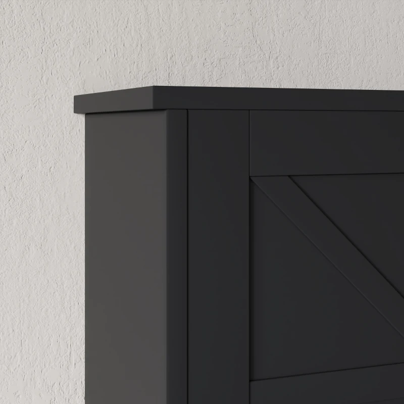 kleankin Farmhouse Bathroom Medicine Cabinet, Wall Cabinet with Barn Doors, and Adjustable Shelf for Laundry Room, Black