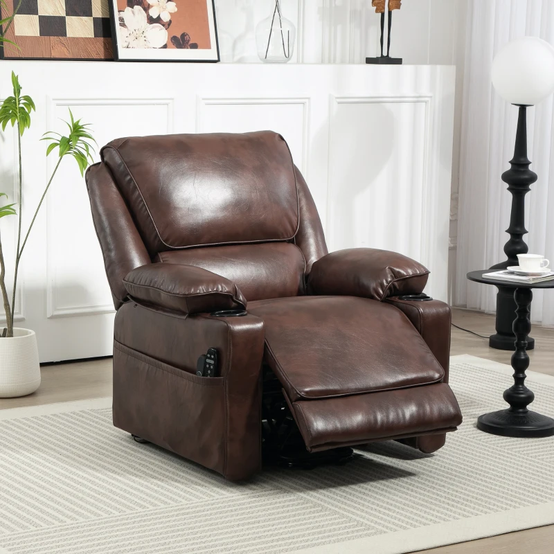 HOMCOM Power Lift Chair for Elderly, Faux Leather Recliner Sofa with Vibration Massage and Heat, Remote, Side Pockets, Brown(m-10)