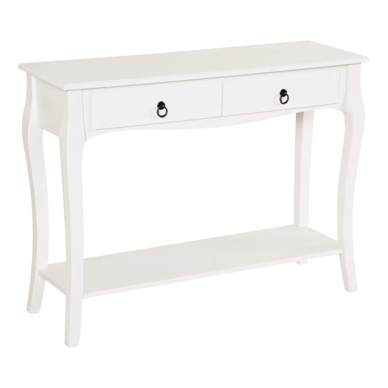 HOMCOM Console Table, Modern Entryway Table with 2 Drawers and Bottom Shelf, Sofa Table for Living Room, Hallway, Ivory White