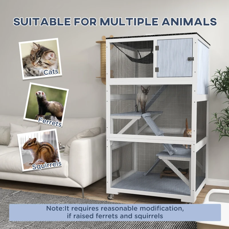 PawHut Catio, Outdoor Cat Enclosure House on Wheels with Hammock, Gray