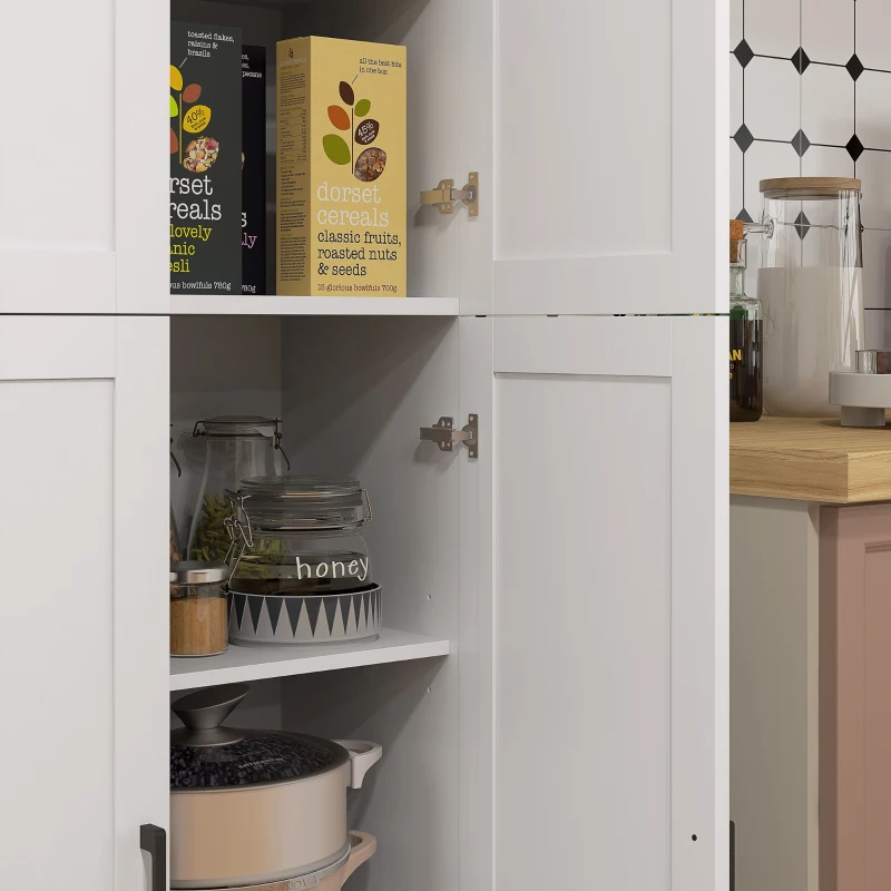 HOMCOM Freestanding Kitchen Pantry, 4-Door Kitchen Pantry Cabinet with Adjustable Shelves and Doors, White