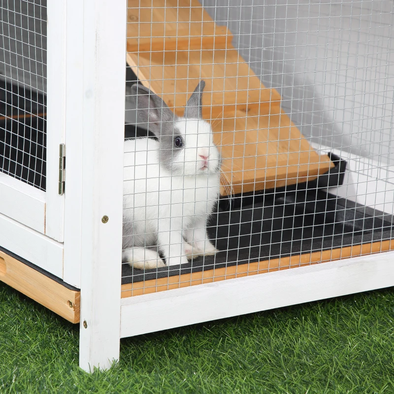 PawHut 62" Rabbit Hutch, Wooden Bunny Hutch, Guinea Pig Cage, Small Animal Enclosure with Run Area, Removable Tray, Asphalt Roof, Lockable Doors and Ramp, for Rabbits, Chickens, Ducks, Nature Wood