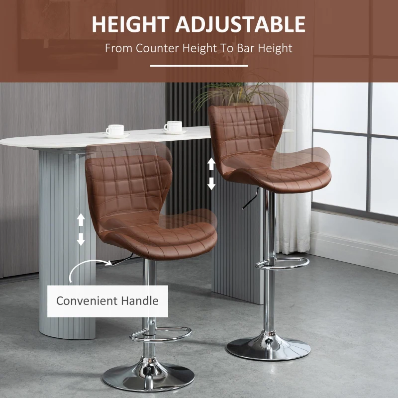 HOMCOM Set of 2 Counter Height Bar Stools Swivel Stool Height Adjustable Bar Chairs with Footrest for Kitchen Dining Home Pub, Brown