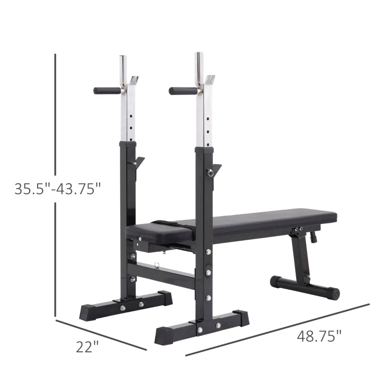 Soozier Adjustable Weight Bench With Barbell Rack, Folding Strength Training Lifting Home Gym, Leather Padded Workout Stand