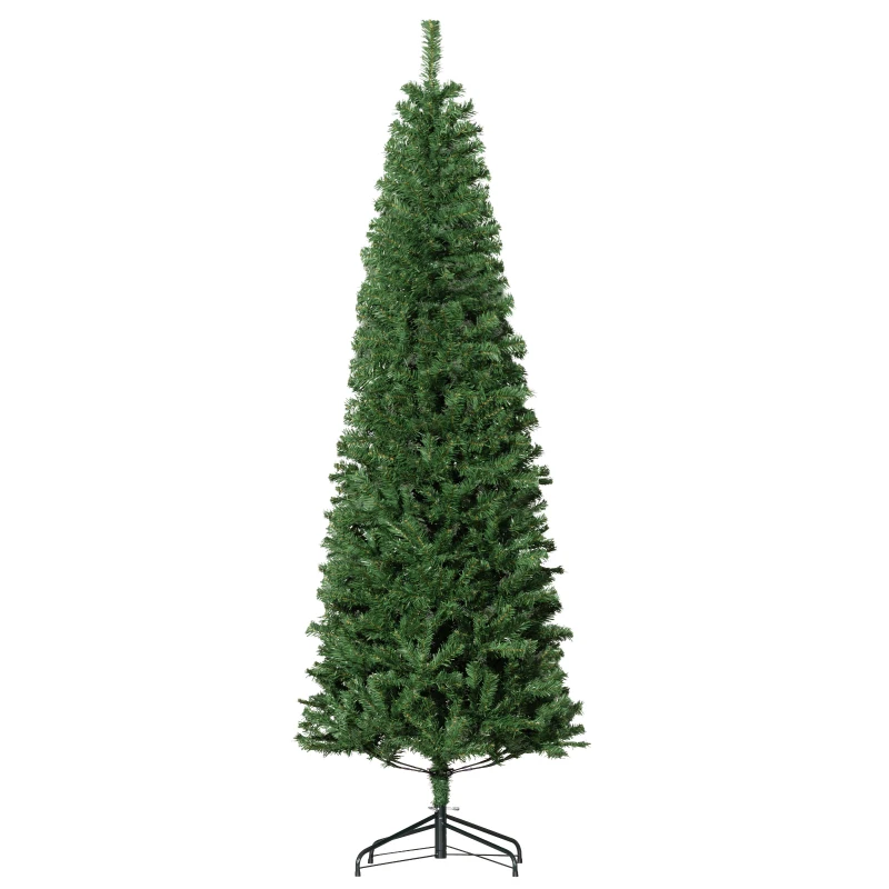 HOMCOM 7FT Pencil Christmas Tree, Artificial Christmas Tree with Automatic Open for Home Party, Green