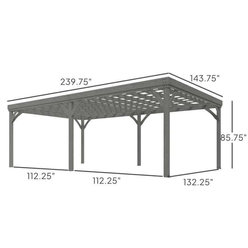 Outsunny 12' x 20' Outdoor Wooden Pergola, Grape Vine Gazebo with Concrete Anchors for Garden, Patio, Backyard, Deck, Gray