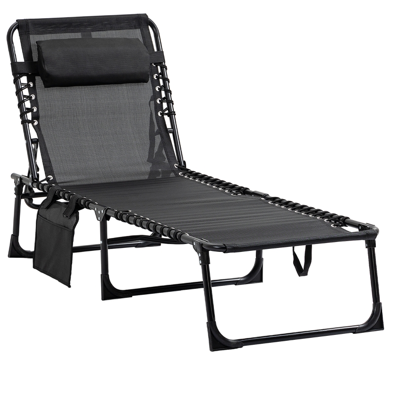 thumbnail image 2 of Outsunny Folding Outdoor Lounge Chair - Portable Reclining Beach Lounger With Mesh Fabric 2 of 13