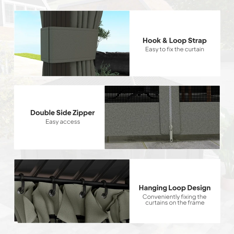 Outsunny 10' x 12' Outdoor Hardtop Gazebo Metal Roof Patio Gazebo with Aluminum Frame, Mesh Nettings, Dark Grey