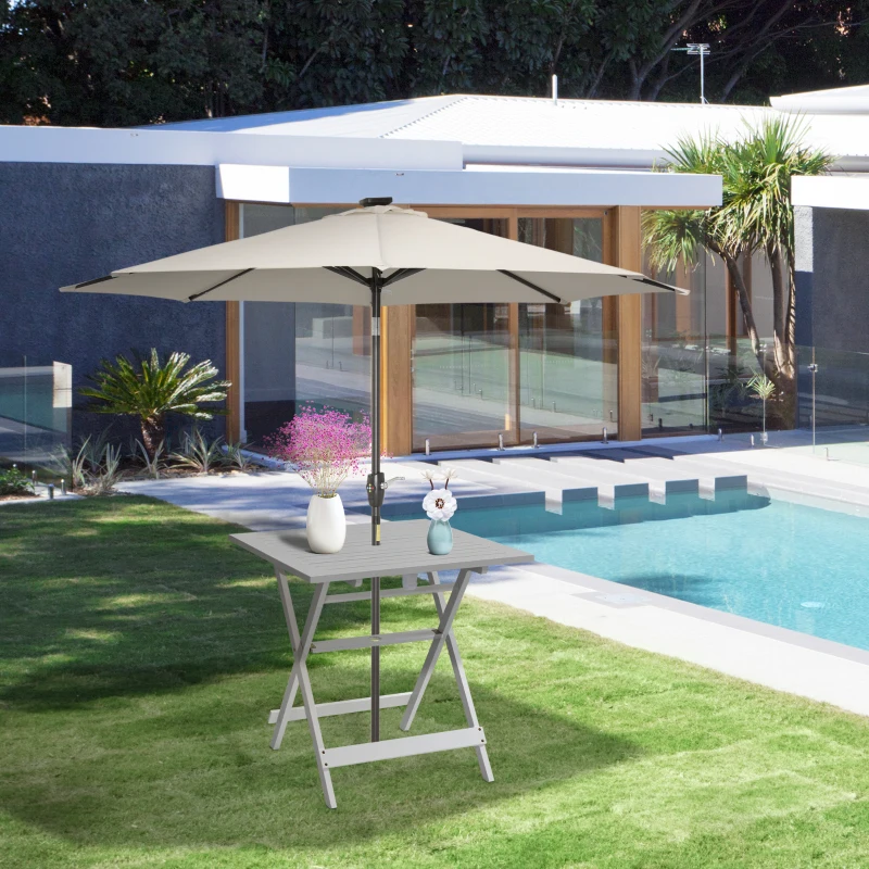 Outsunny Foldable Dining Table, Square Wood Side Table, Portable Bistro Table with Umbrella Hole for Outdoor Patio, Garden or Backyard, White