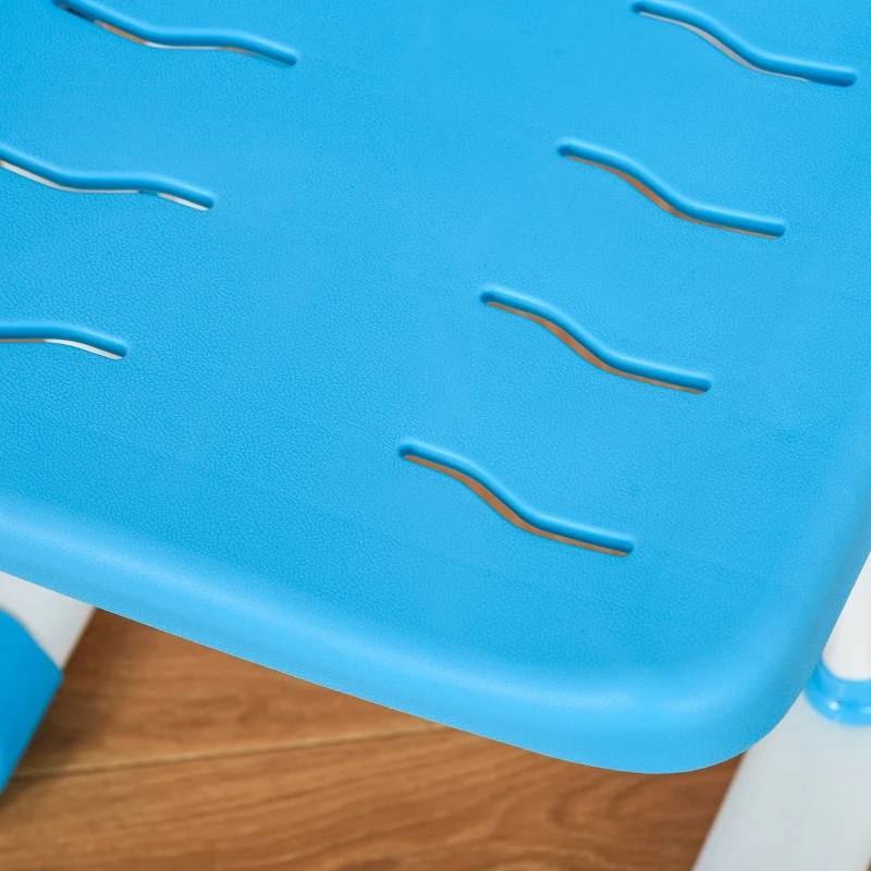 Qaba Kids Desk and Chair Set with Easy Rotation Handle, Height Adjustable Study Table and Chair Set with LED Lamp, Bookshelf, Drawer, Reading Board, Pen Slot, Hook, Blue