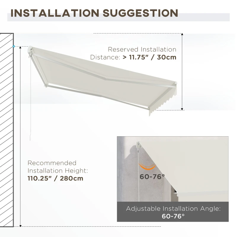 Outsunny 12' x 10' Electric Awning, Retractable Awning, UV Protection Sun Shade Shelter with Remote Controller and Manual Crank Handle for Deck, Balcony, Yard, Cream White(m-6)