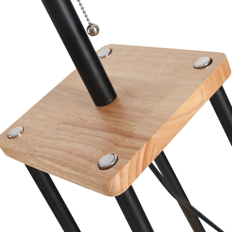 HOMCOM Modern Free Standing Tall Floor Lamp with Linen Style Fabric Shade & 3-Tier Rubberwood Display Shelving