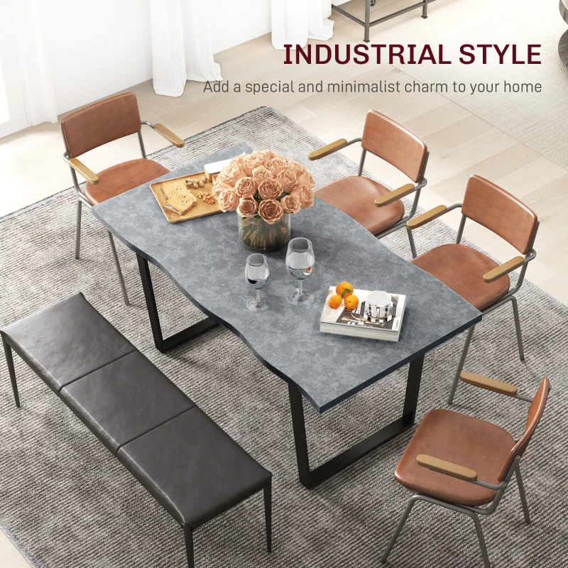 HOMCOM 63" Kitchen Table, Industrial Dining Table with Wave-edged Tabletop and Steel Legs for Up to 6 People, Cement Grey