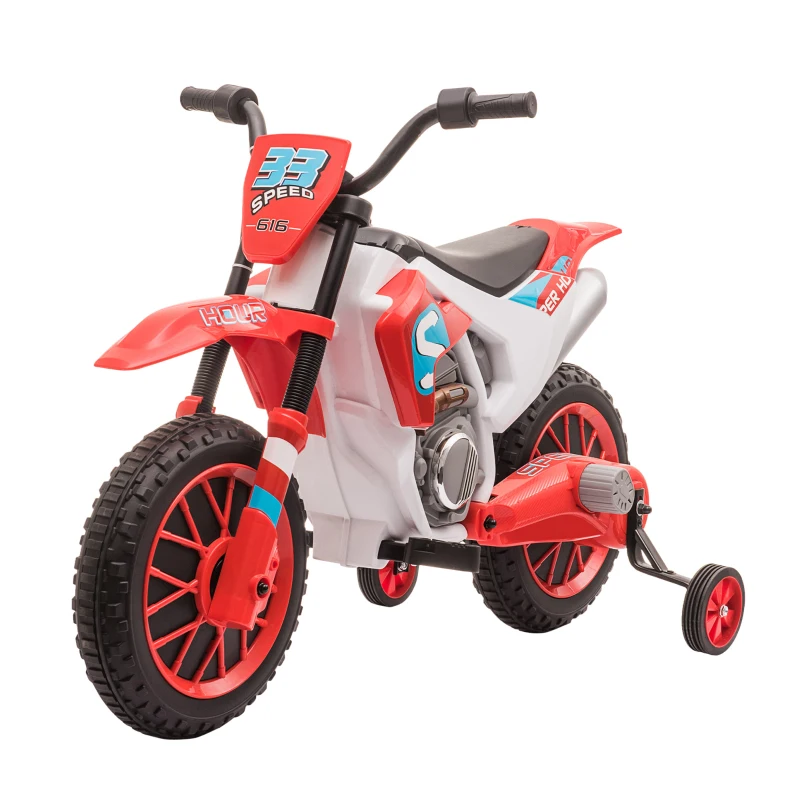 Aosom Kids Dirt Bike Battery-Powered Ride-On Electric Motorcycle with Charging 12V Battery, Training Wheels Red