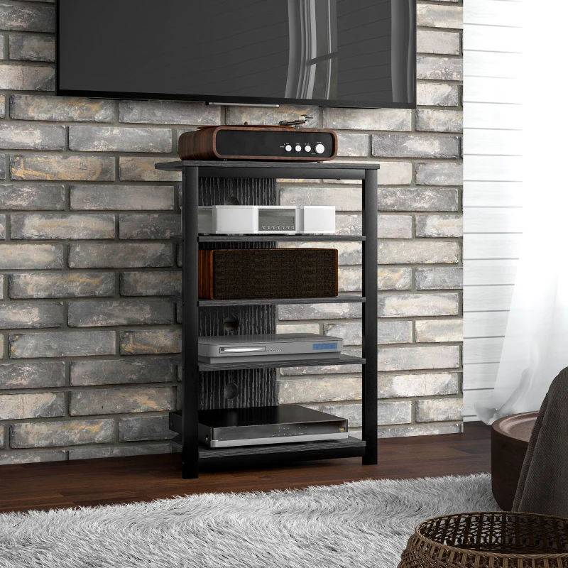 HOMCOM TV Stand, Entertainment Center with Storage Shelves and Steel Frame for Living Room, Black