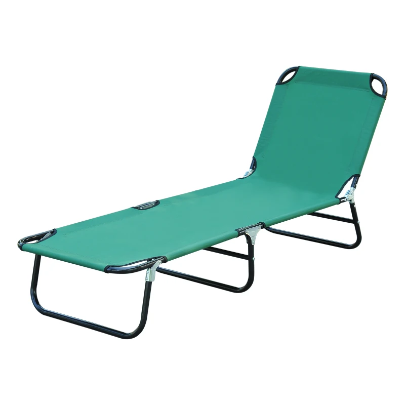 Outsunny Outdoor Folding Lounge Chair, Steel Tanning Chair with Reclining Back, Breathable Mesh for Beach, Yard, Patio, Green