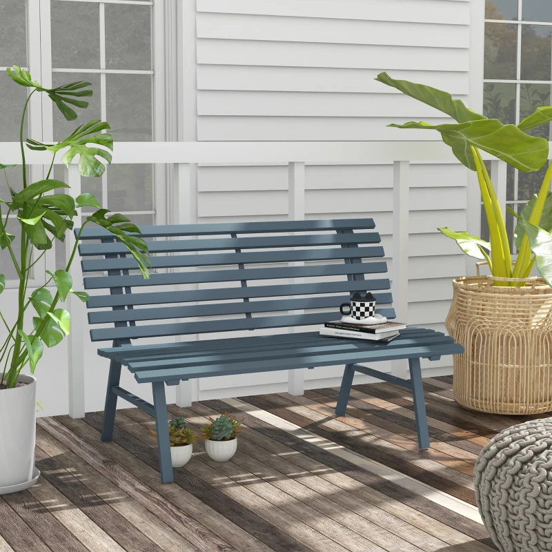 Outsunny Outdoor Bench Patio Bench, Aluminum Lightweight Park Bench with Slatted Seat for Lawn, Park, Deck, Blue