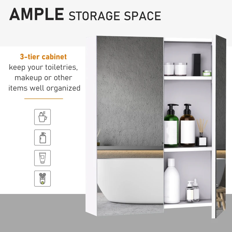 HOMCOM Wall Mount Medicine Cabinet with Mirror, Bathroom Mirror Cabinet Storage Organizer with Adjustable Shelf, Double Door Cupboard, Soft Closing, 23.5" x 29.5", Light Lilac