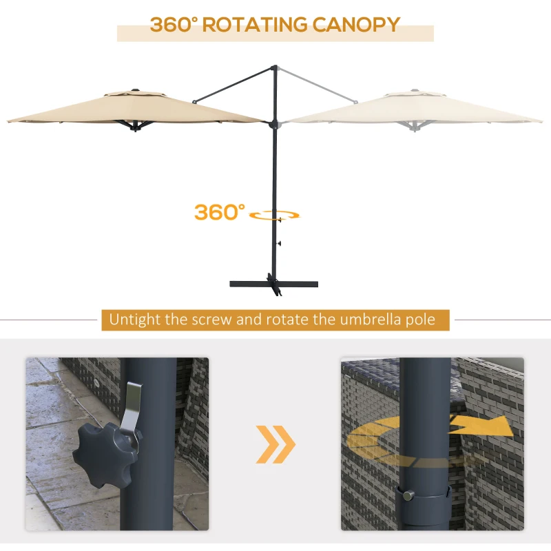 Outsunny 10 FT Cantilever Umbrella, Aluminum Hanging Offset Umbrella with 360°Rotation, Crank, Tilt, Cross Base, Khaki