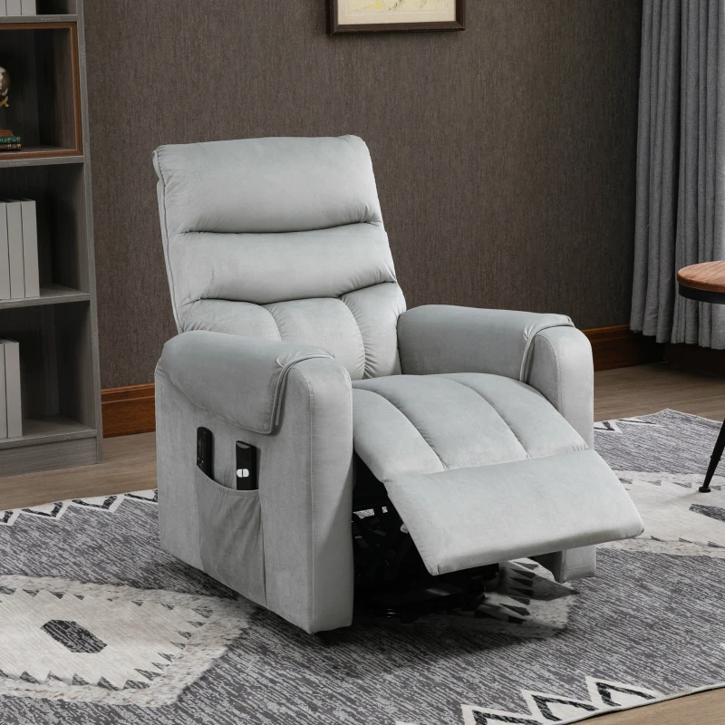 HOMCOM Power Lift Chair, Velvet Touch Upholstered Recliner Chair for Elderly with Vibration Massage, Remote Control, Side Pockets, Grey