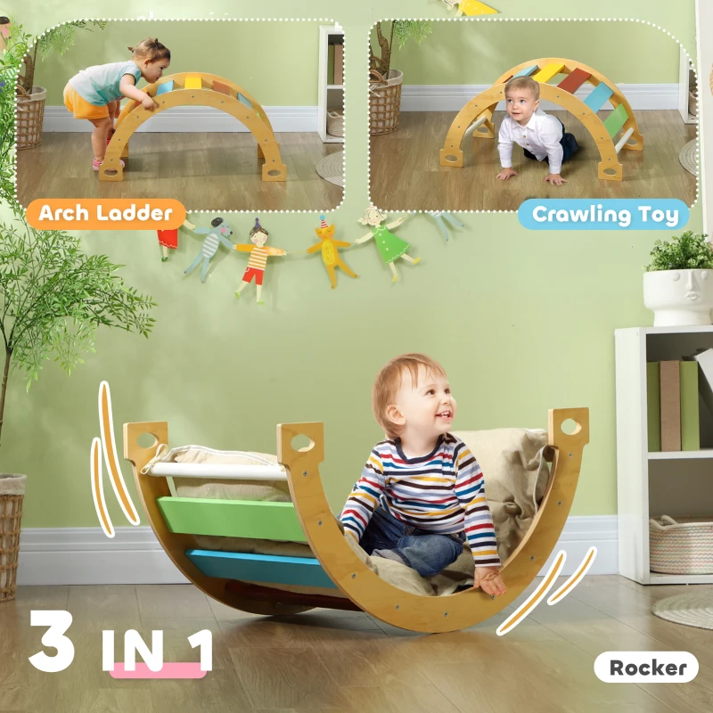 Qaba 3 in 1 Wooden Climbing Toy for Toddlers with Cushion Pad