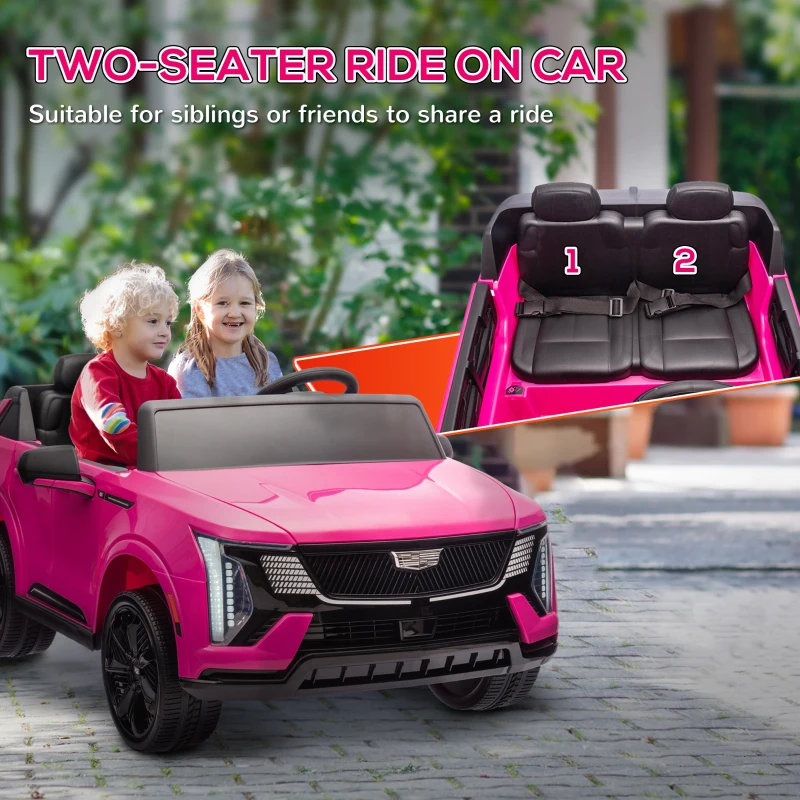 Qaba 2-Seater Ride on Truck, 12V Cadillac Escalade Licensed Kids Electric Car with Remote , Spring Suspension, Pink