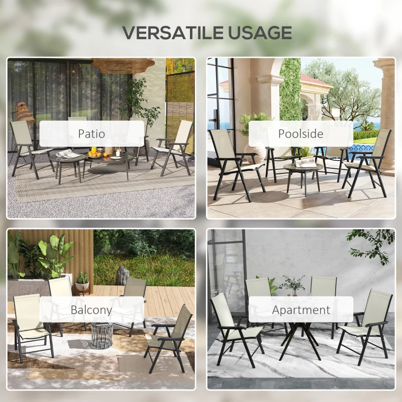 Outsunny 4-Piece Folding Chair Set for Relaxing on Patio Balcony Garden, Comfortable Outdoor Furniture with Armrests, Beige