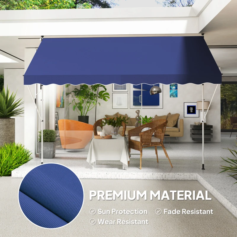 Outsunny 10x5ft Patio Sun Shade Canopy, Manual Retractable Awning with 5.6-9.2ft Support Pole for Window, Door, Porch, Navy Blue