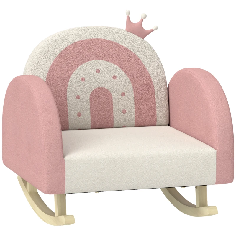 Qaba Kids Rocking Chair, Princess Crown Toddler Chair, Children's Armchair Rocker for Bedroom, Playroom, Pink