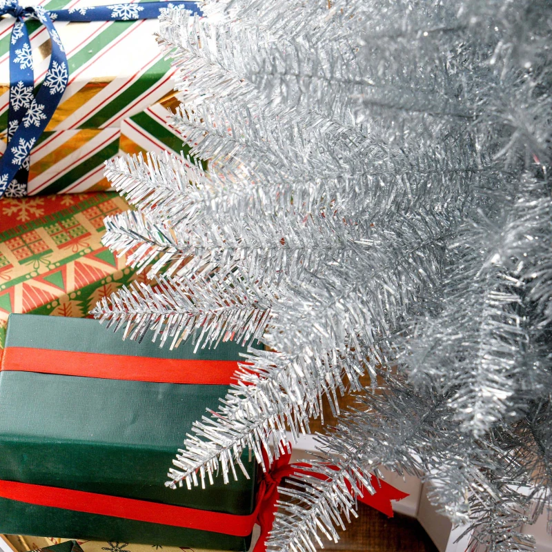 HOMCOM 5ft Unlit Pencil Artificial Christmas Tree with Realistic Branches and 294 Tips, Plastic Base, Silver