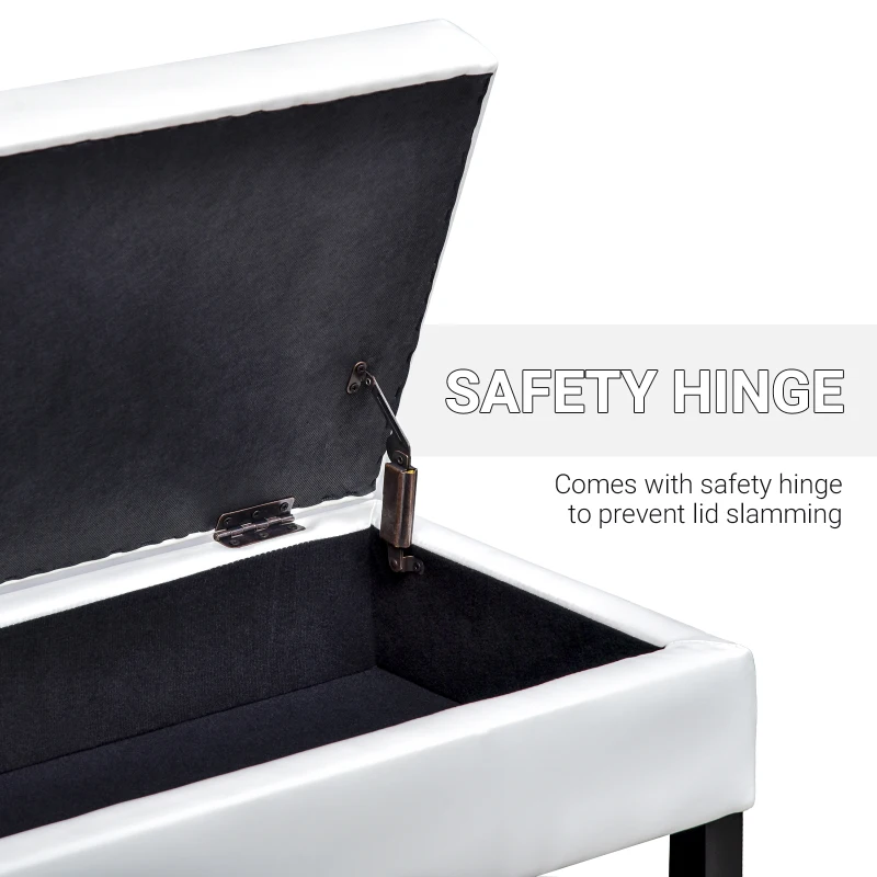 HomCom 44" Tufted Faux Leather Ottoman Storage Bench With Shoe Rack - White