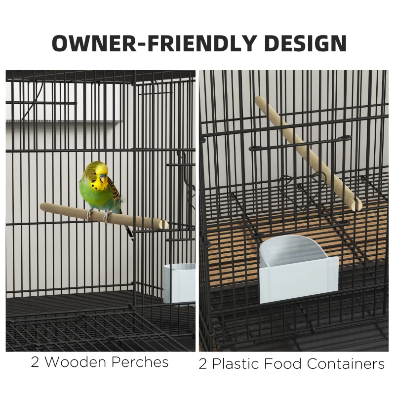 PawHut Birdcage for Canaries, Lovebirds Finches, Budgie Cage with Removable Tray, Bottom Mesh Panel, Wooden Perches, Swing, Ramp, Food Containers, 30" L x 18" W x 18" H