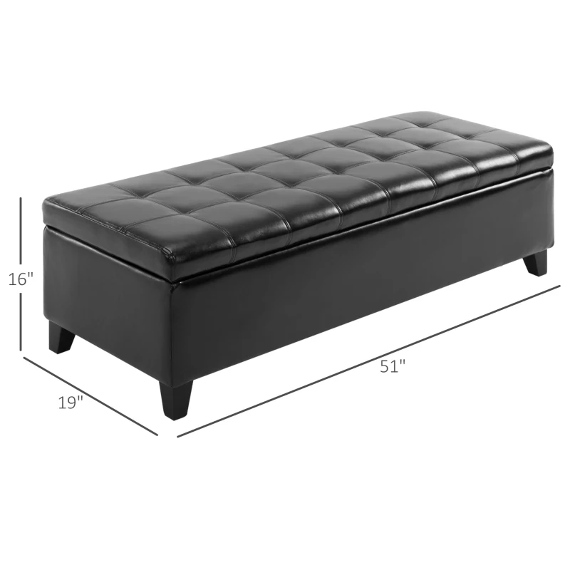 HOMCOM 51" Ottoman Storage Bench, Faux Leather Storage Chest with Lift Top, Tufted Ottoman for Living Room, Entryway, Black