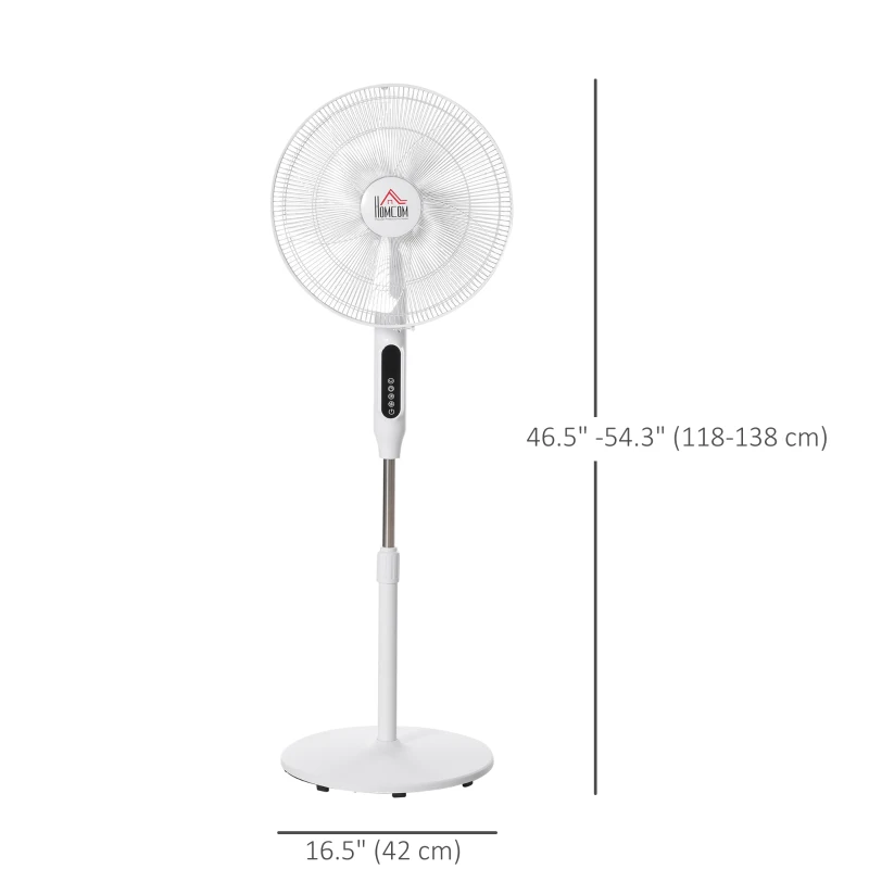 HOMCOM Standing Floor Fan with Remote Control, Stand Up Cooling Fan, Tall Pedestal Electric Fan for Home Bedroom, White