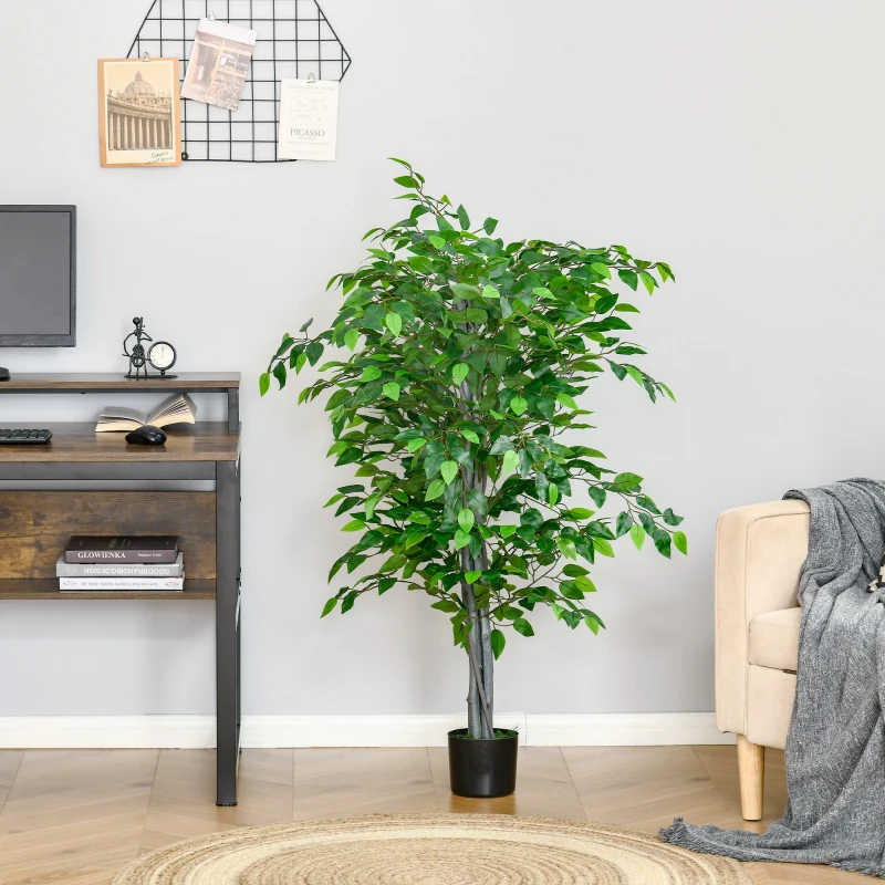 HOMCOM 4.5ft Ficus Artificial Plant with Realistic Leaves, Potted Fake Tree for Home Office Indoor Decor, Green
