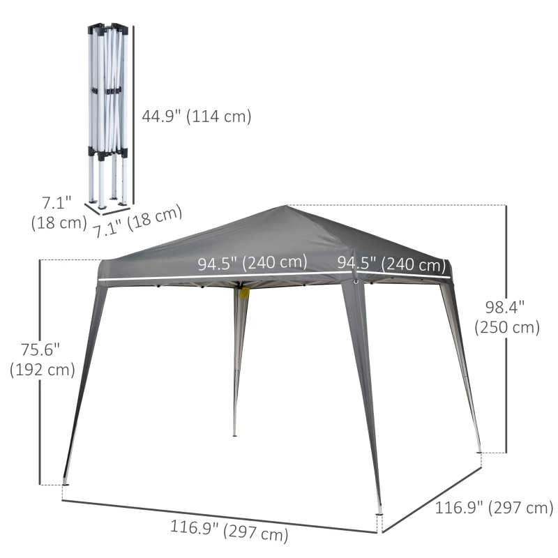 Outsunny 8' x 8' Pop Up Canopy, Outdoor Folding Tent, Portable Party Tent with Carrying Bag for Camping, Party, Picnic, Grey