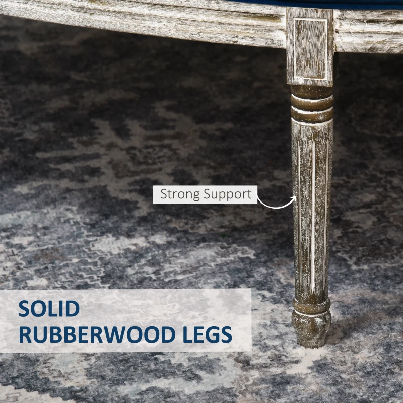 HOMCOM Vintage Semi-Circle End of Bed Bench, Upholstered Bedroom Entryway Bench with Tufted Velvet-Touch Fabric with Rubberwood Legs, Blue