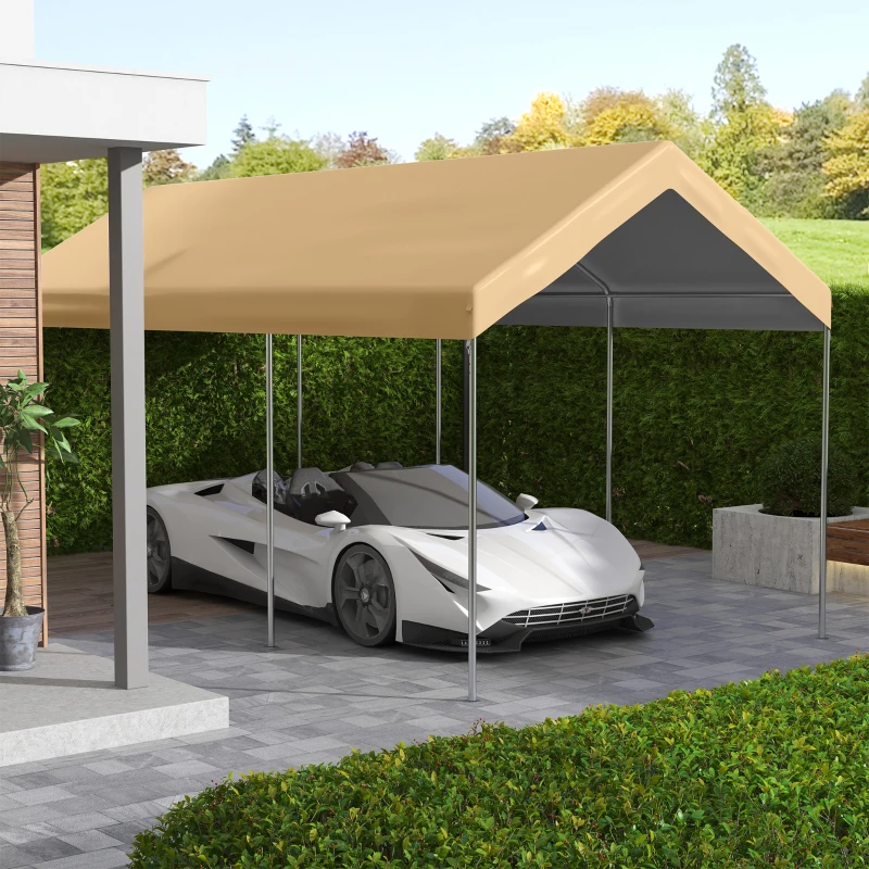 Outsunny 20' x 10' Carport Replacement Canopy for Model 84C-207WT or 84C-386V00WT with Ball Bungee Cords, Beige (Only Cover)