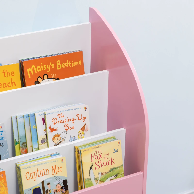 Qaba Toy Storage Organizer, Kids Bookshelf, Freestanding Children Bookcase with Cabinet for Toys Clothes Books, Pink