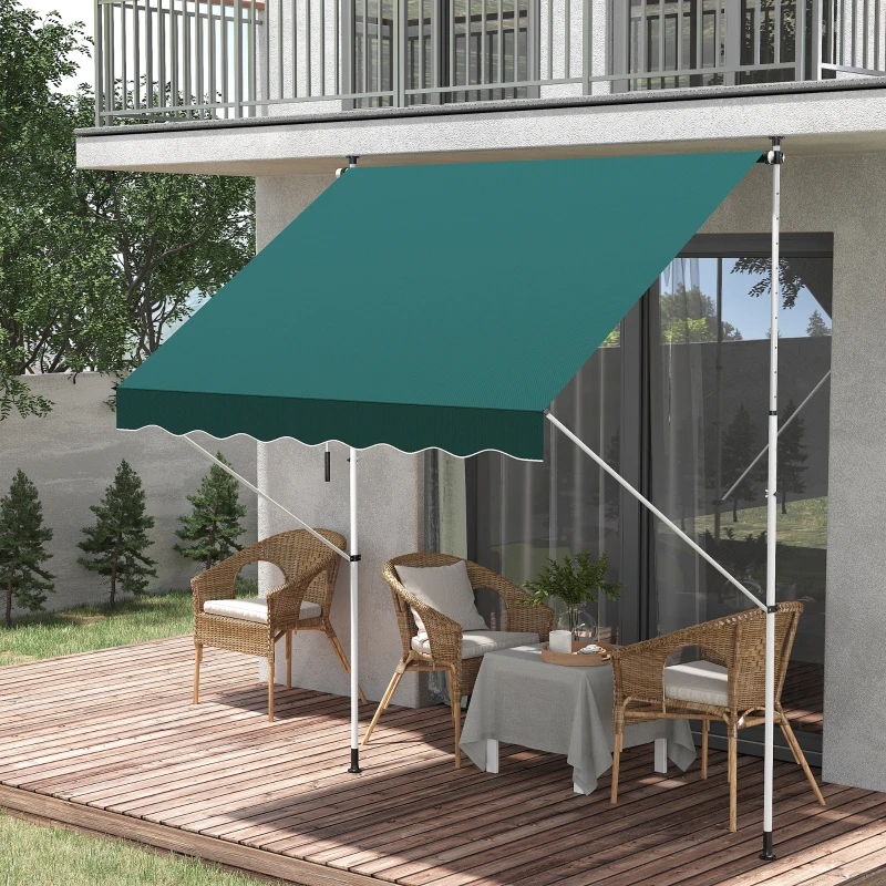 Outsunny 6.6'x5' Manual Retractable Patio Awning Window Door Sun Shade Deck Canopy Shelter Water Resistant UV Protector Green