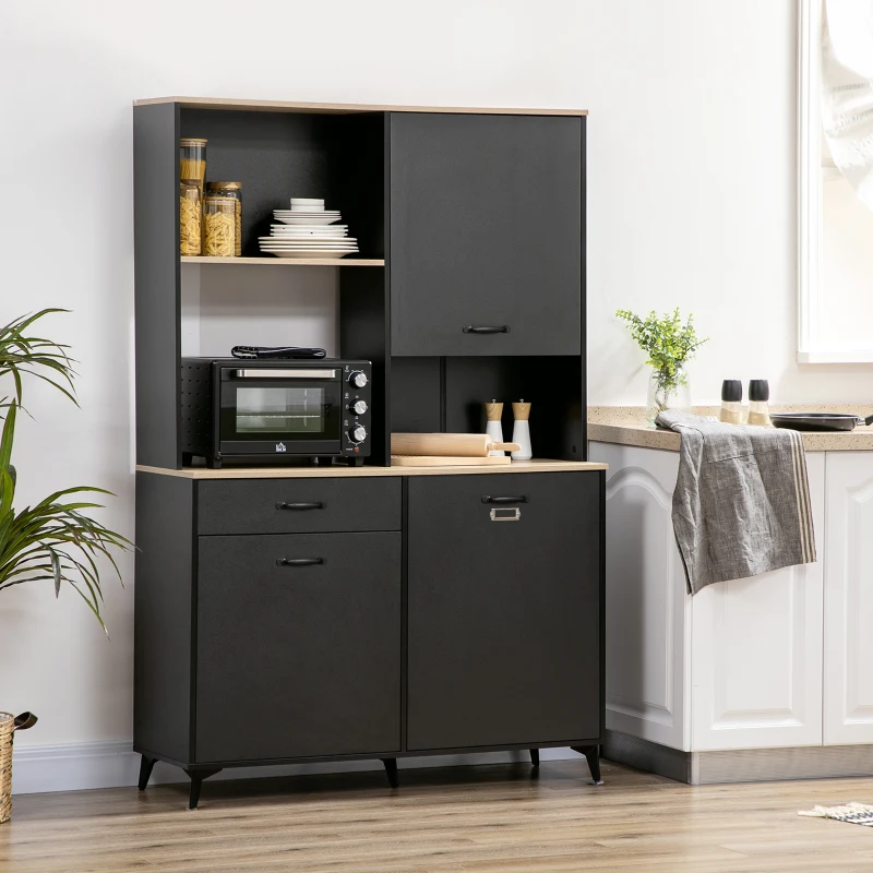 HOMCOM 71" Freestanding Kitchen Pantry, Buffet with Hutch, Modern Storage Cabinet Cupboard, Microwave Cabinet with Doors and Adjustable Shelf, Black