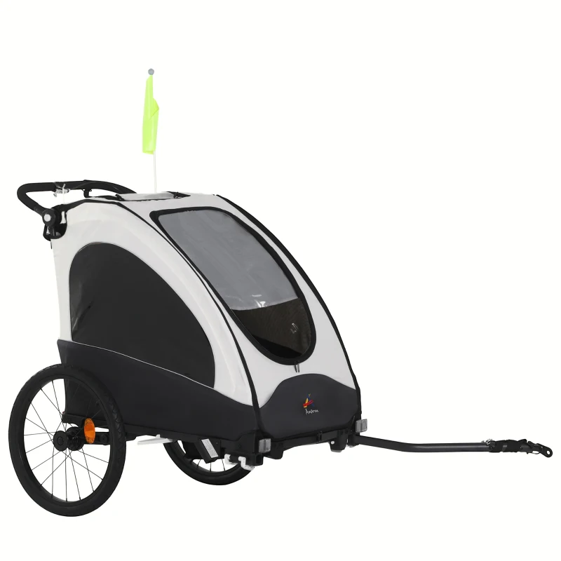 Aosom Bike Trailer for Kids 3 In1 Foldable Child Jogger Stroller Baby Stroller Transport Carrier with Shock Absorber System Rubber Tires Adjustable Handlebar Kid Bicycle Trailer White and Grey