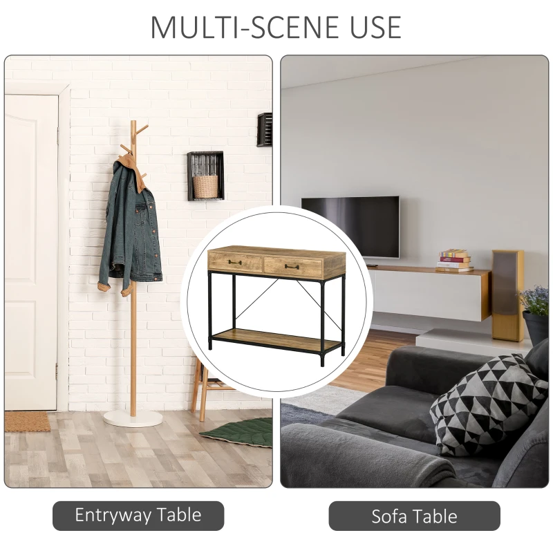 HOMCOM 39" Vintage Console Table, Narrow Entryway Table with Drawers, Storage Shelf for Behind Couch, Living Room, Hallway, Bedroom, Brown