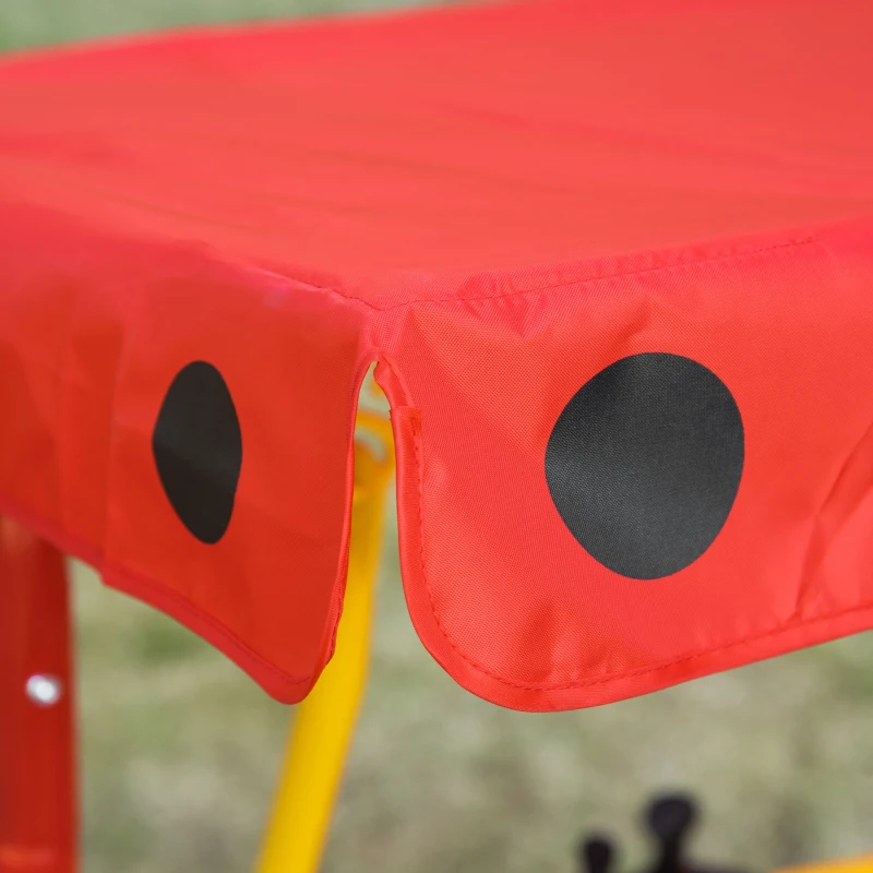 Outsunny Porch Swing for Kids with Adjustable Canopy to Block Sun at Angles, Kids Swing Chair with Seatbelts, Ladybug Pattern, Gift for Kids Ages 3-6, Red