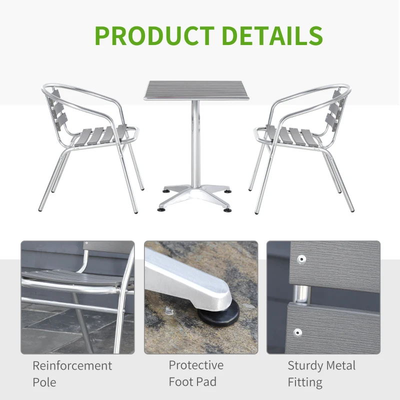 Outsunny 3-Piece Outdoor Patio Bistro Table Set with Aluminum Frame, Woodgrain-Style Tabletop & Draining Slat Design