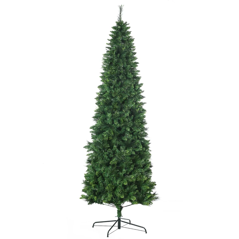 HOMCOM 7.5' Artificial Pencil Christmas Trees, with Auto Open, Steel Base, Pine Needles, for Home Xmas Decoration