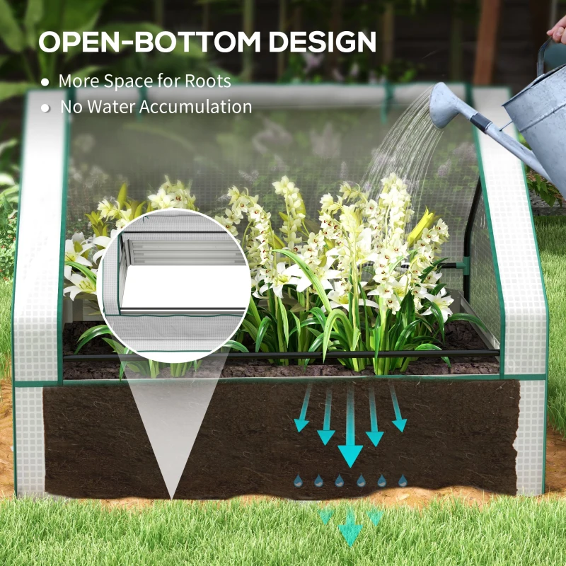 Outsunny Raised Garden Bed, Outdoor Metal Planter Box with Mini Greenhouse, White and Silver