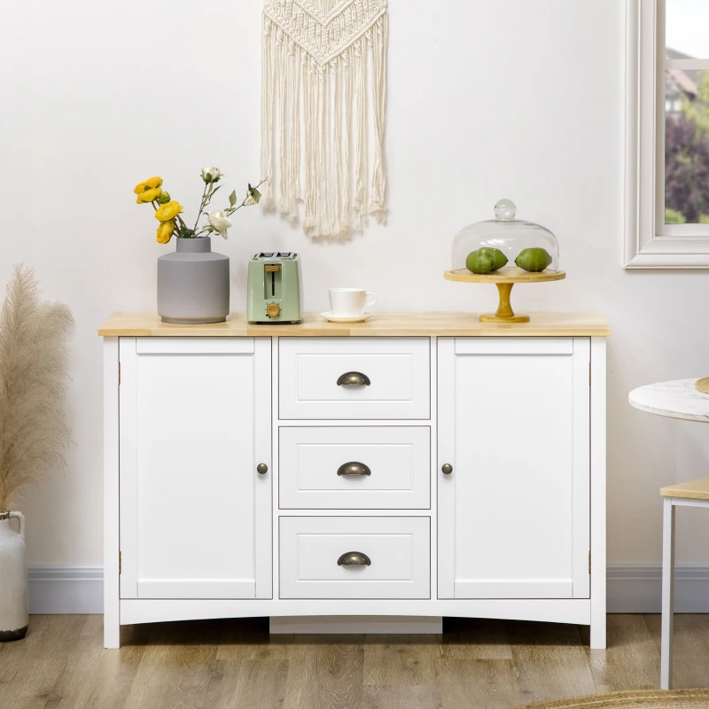 HOMCOM Buffet Cabinet with 3 Storage Drawers, Sideboard for Living Room, White