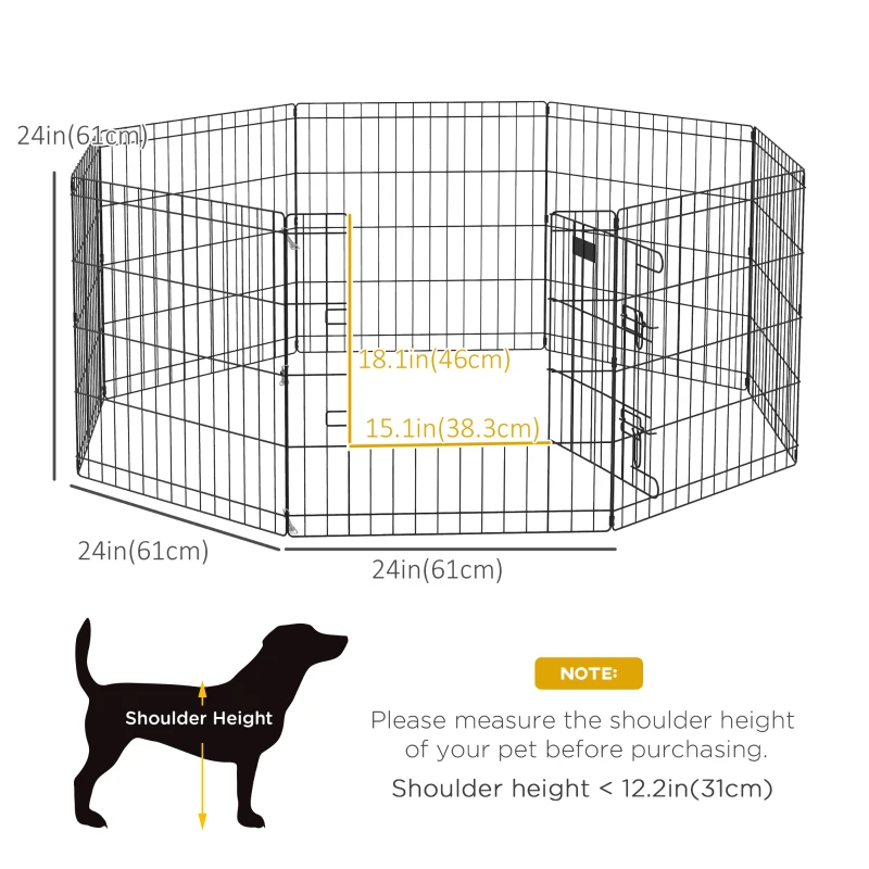 PawHut 24inch Foldable Metal Exercise Pet Playpen Yard Dog Puppy Kennel Cage 8 Panel