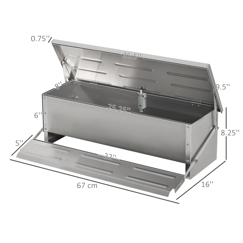 PawHut Automatic Chicken Feeder, 22.5 lbs Capacity Poultry Feeder with Self Opening Treadle, Weather Resistant Lid, for 6 Chickens, Silver